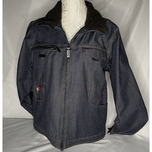 Vintage ROXY sz Large Retro Snowboard SkiJacket Blue Zip Denim look X-series - Picture 1 of 16